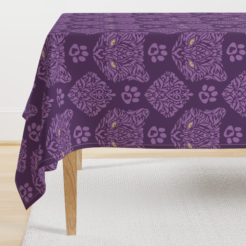 Mystic Cat Damask Purple