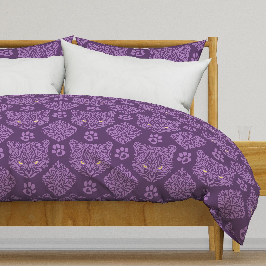 Mystic Cat Damask Purple