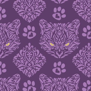 Mystic Cat Damask Purple