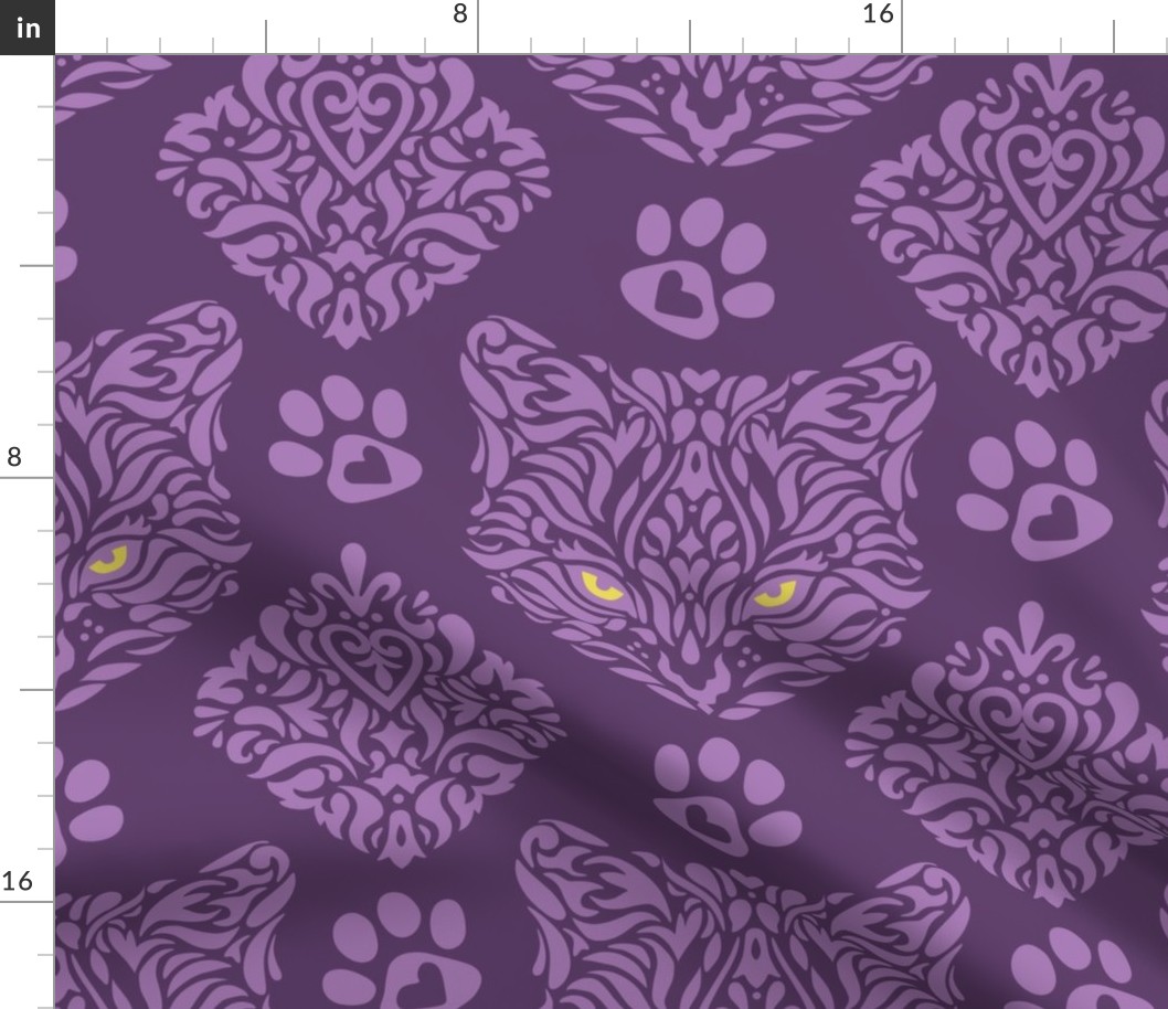 Mystic Cat Damask Purple