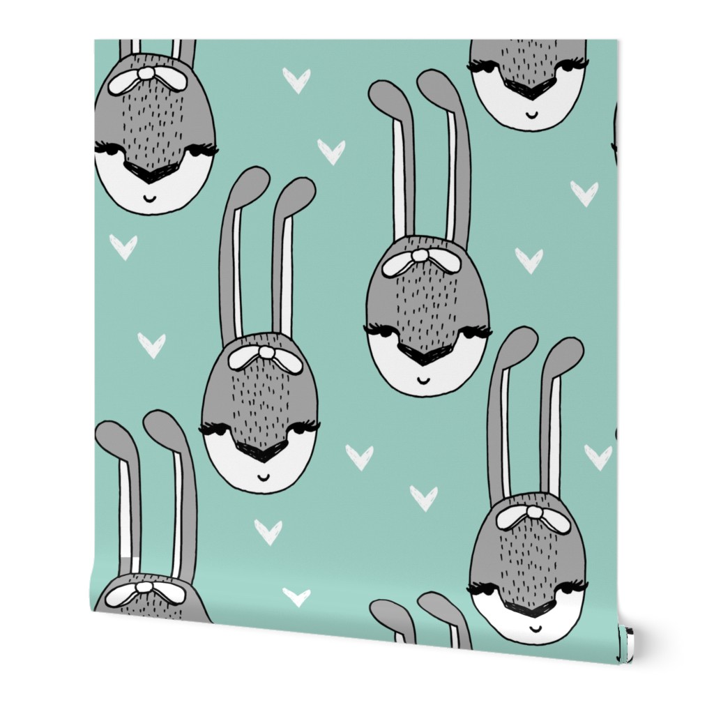 bunny // bunny bow head girls sweet hearts mint and grey rabbit