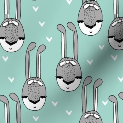 bunny // bunny bow head girls sweet hearts mint and grey rabbit