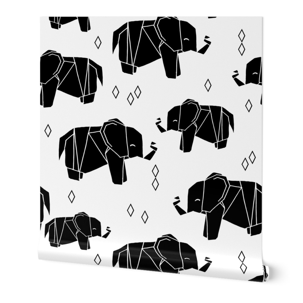 Origami Elephants - Black and White by Andrea Lauren