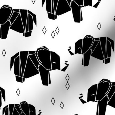 Origami Elephants - Black and White by Andrea Lauren