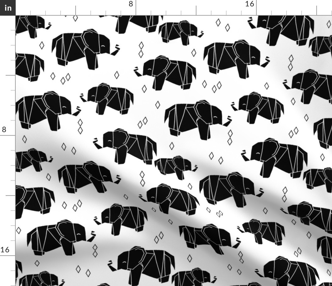 Origami Elephants - Black and White by Andrea Lauren