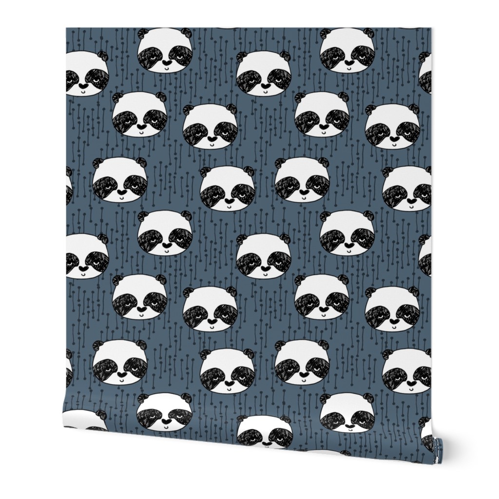 panda // blue grey pandas panda fabric hand-drawn illustration panda scandi panda