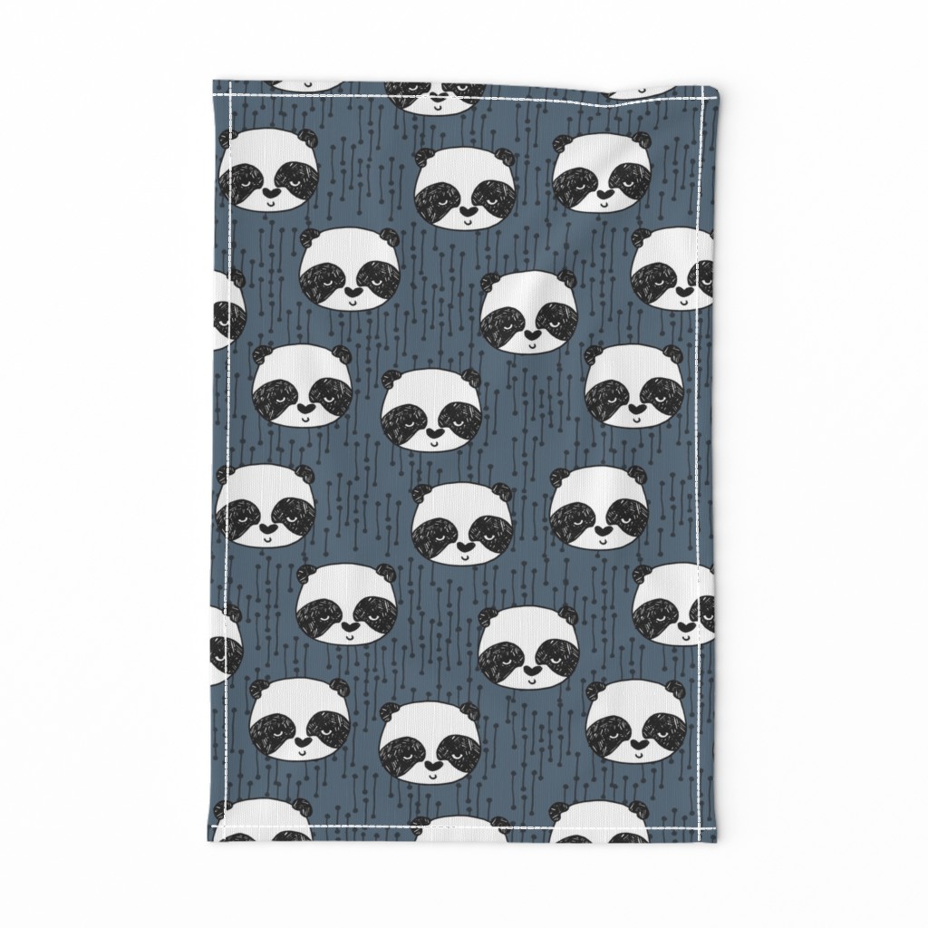 panda // blue grey pandas panda fabric hand-drawn illustration panda scandi panda