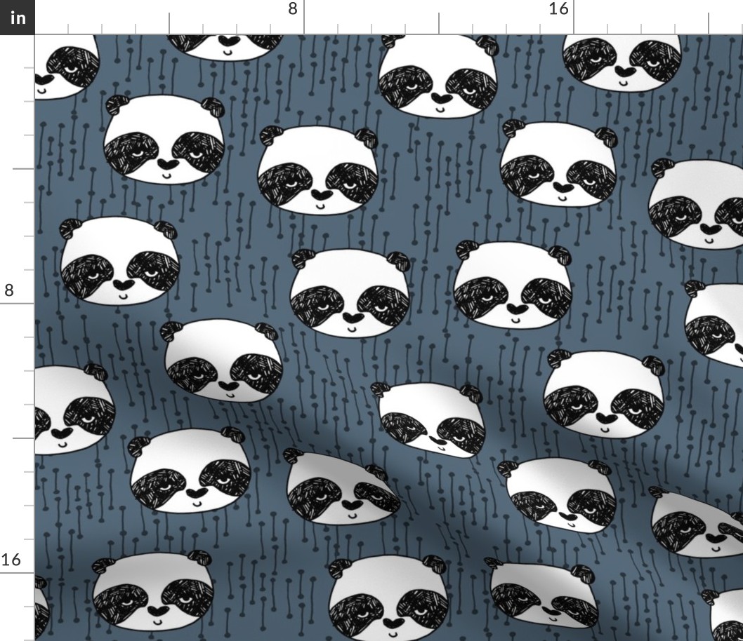 panda // blue grey pandas panda fabric hand-drawn illustration panda scandi panda