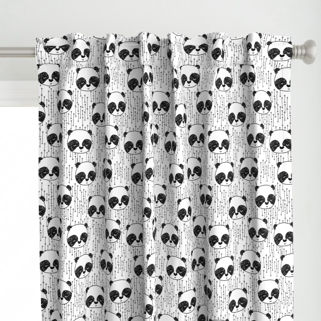 panda fabric // black and white panda head cute illustration by andrea lauren andrea lauren  nursery baby fabrics black and white scandi nursery cute baby design