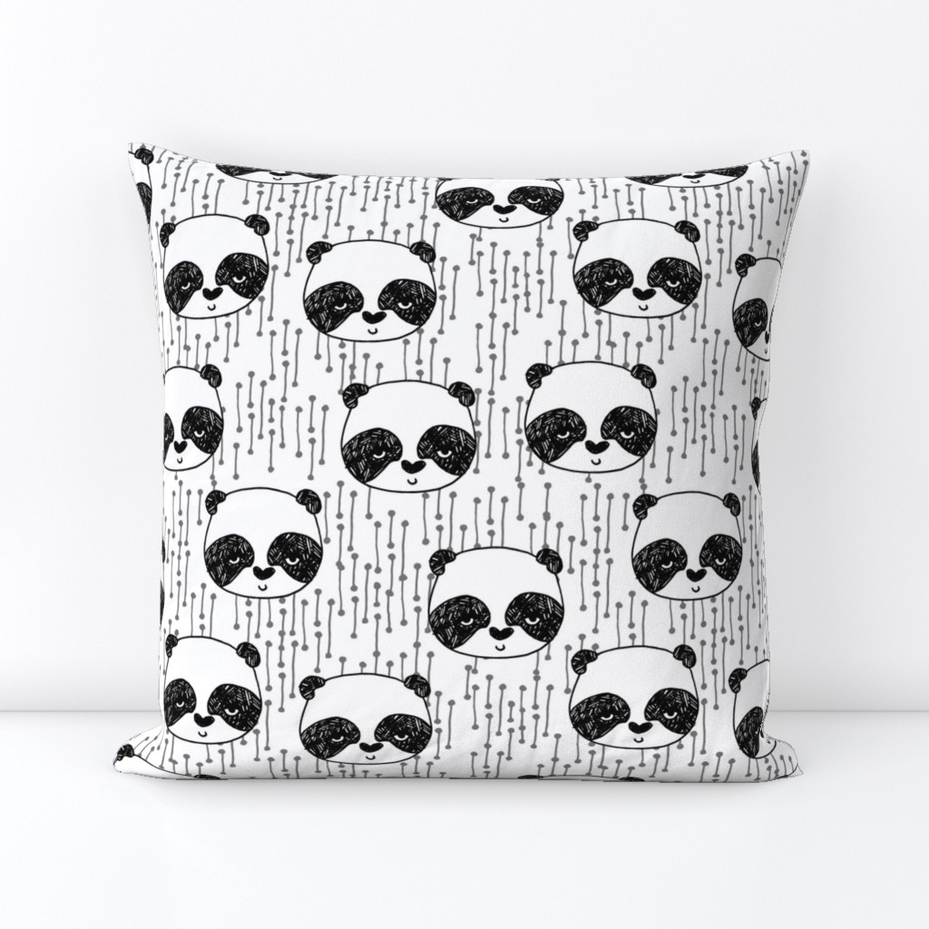 panda fabric // black and white panda head cute illustration by andrea lauren andrea lauren  nursery baby fabrics black and white scandi nursery cute baby design