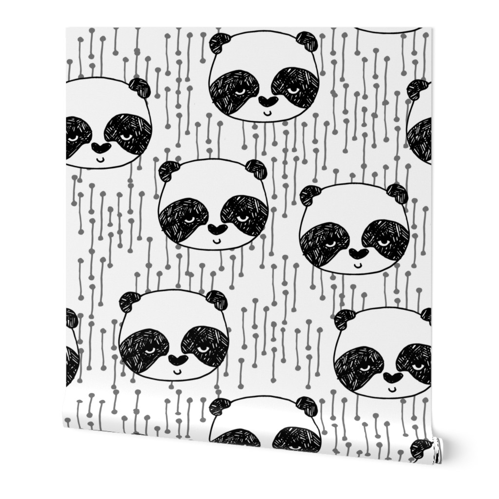 panda fabric // black and white panda head cute illustration by andrea lauren andrea lauren  nursery baby fabrics black and white scandi nursery cute baby design