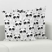 panda fabric // black and white panda head cute illustration by andrea lauren andrea lauren  nursery baby fabrics black and white scandi nursery cute baby design