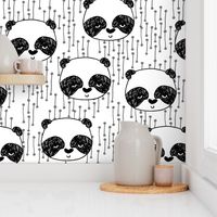 panda fabric // black and white panda head cute illustration by andrea lauren andrea lauren  nursery baby fabrics black and white scandi nursery cute baby design