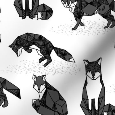 Geometric Foxes - Charcoal, Black, and White by Andrea Lauren 