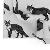 Geometric Foxes - Charcoal, Black, and White by Andrea Lauren 