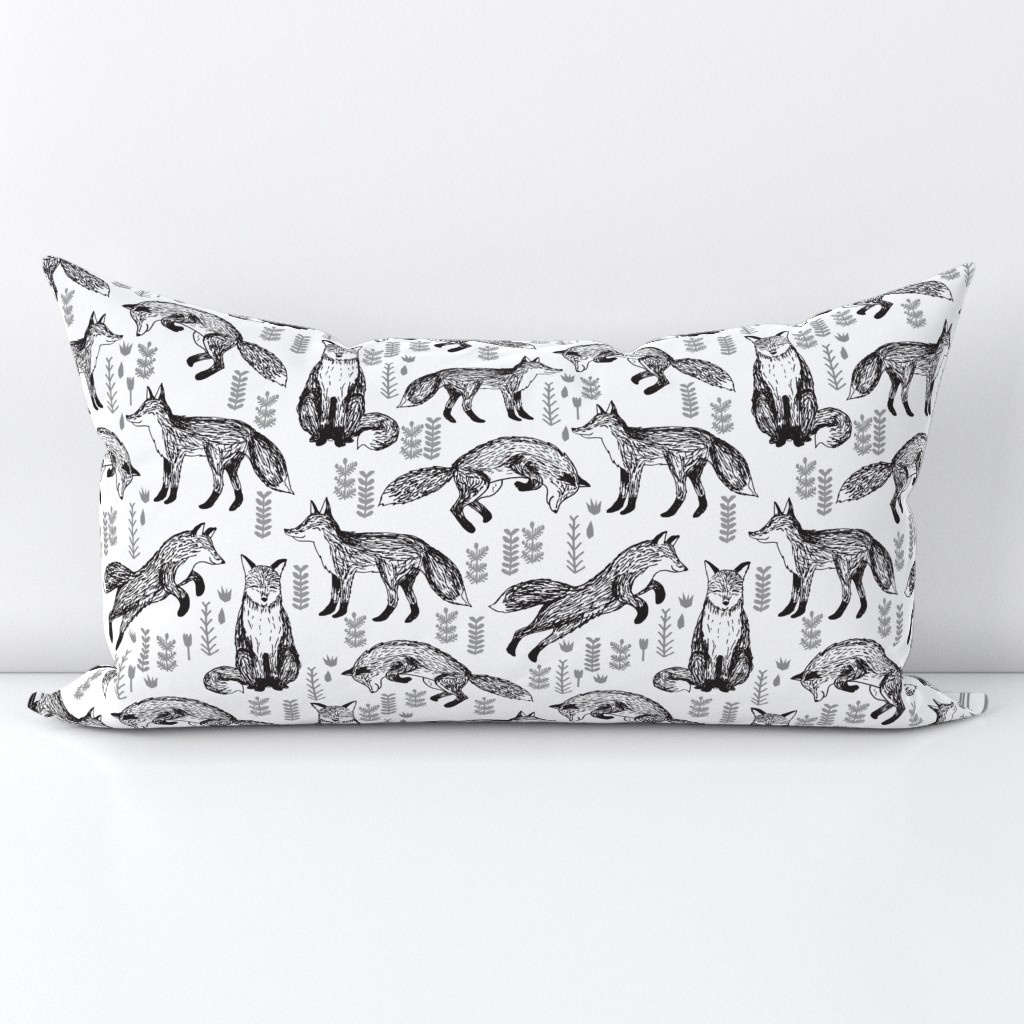 Foxes Fabric // Black and White Nursery baby design by Andrea Lauren 