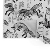 Foxes Fabric // Black and White Nursery baby design by Andrea Lauren 