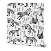 Foxes Fabric // Black and White Nursery baby design by Andrea Lauren 