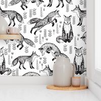 Foxes Fabric // Black and White Nursery baby design by Andrea Lauren 
