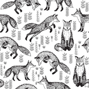 Foxes Fabric // Black and White Nursery baby design by Andrea Lauren 