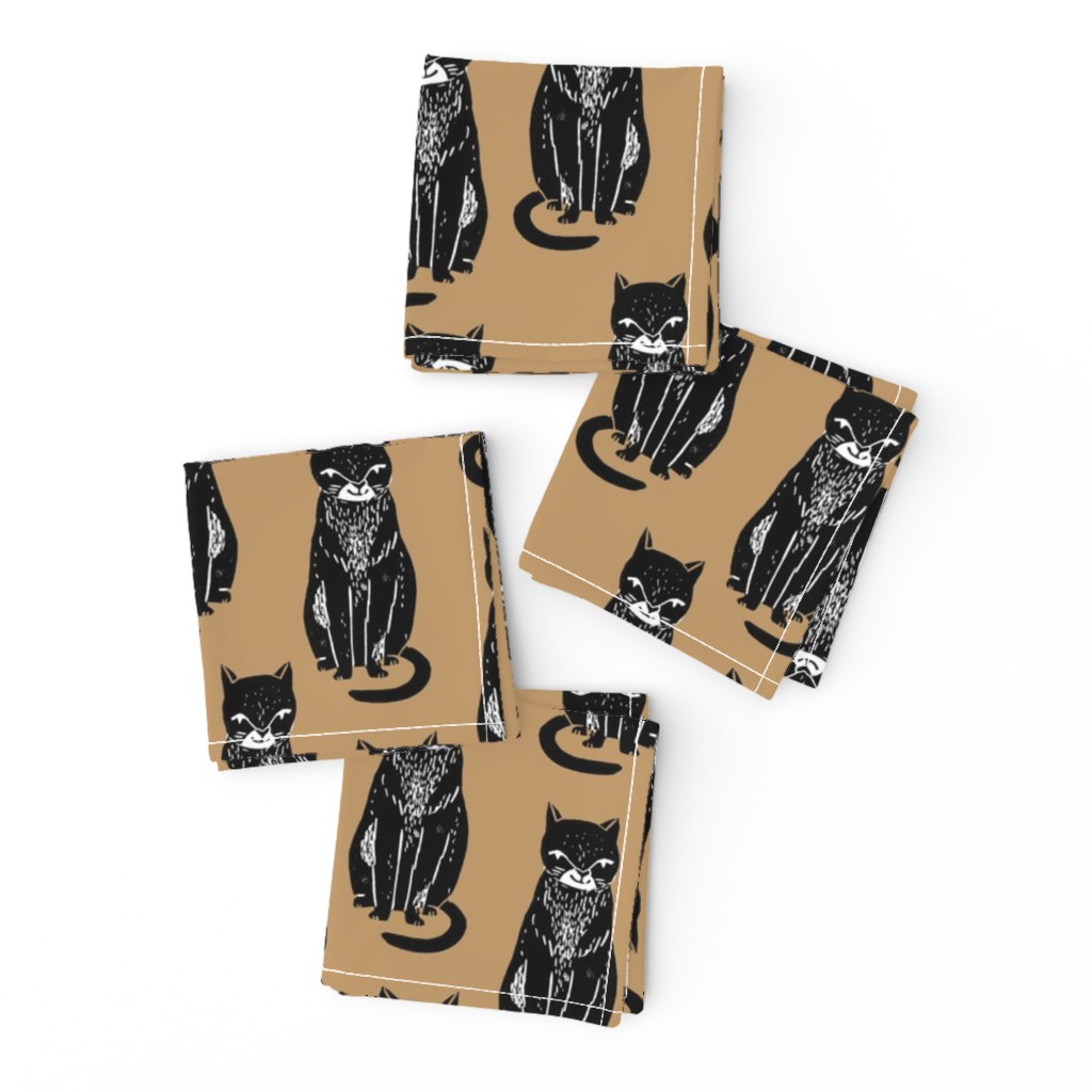 cat // cat fabric halloween cat block print linocut