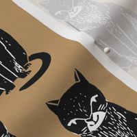 cat // cat fabric halloween cat block print linocut