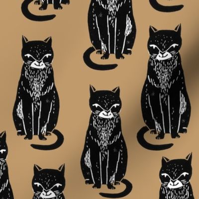 cat // cat fabric halloween cat block print linocut