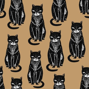 cat // cat fabric halloween cat block print linocut