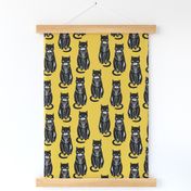 black cat // yellow and black cats cat fabric halloween fabric