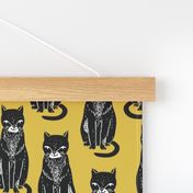 black cat // yellow and black cats cat fabric halloween fabric