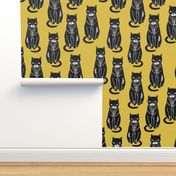 black cat // yellow and black cats cat fabric halloween fabric