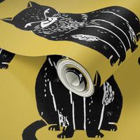 black cat // yellow and black cats cat fabric halloween fabric