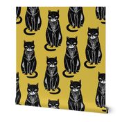 black cat // yellow and black cats cat fabric halloween fabric