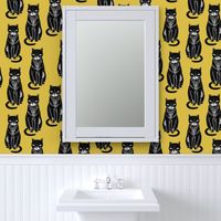 black cat // yellow and black cats cat fabric halloween fabric