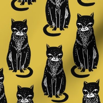 black cat // yellow and black cats cat fabric halloween fabric