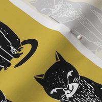 black cat // yellow and black cats cat fabric halloween fabric