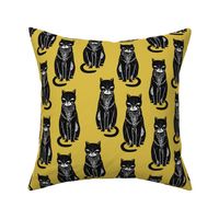 black cat // yellow and black cats cat fabric halloween fabric