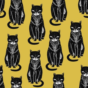 black cat // yellow and black cats cat fabric halloween fabric