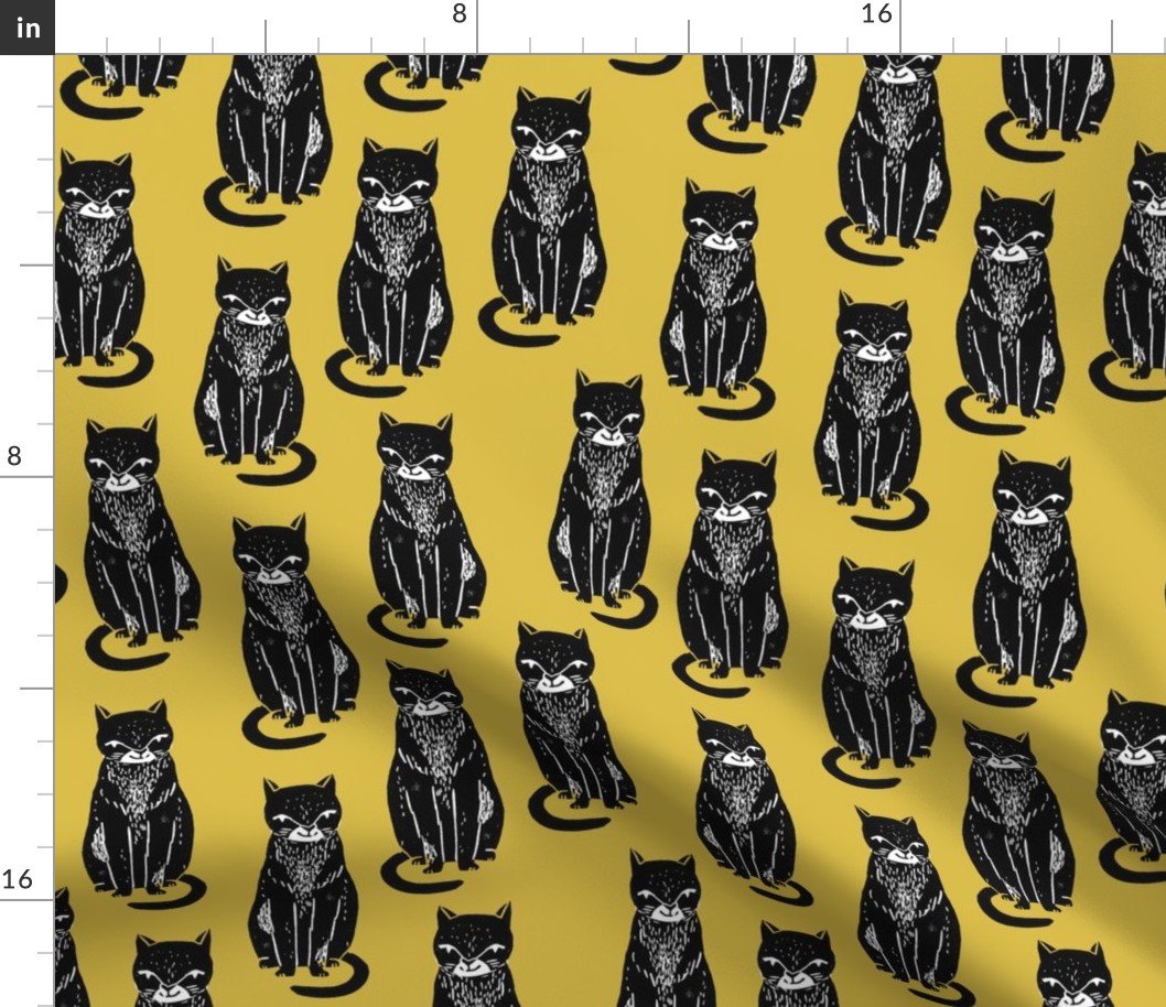 black cat // yellow and black cats cat fabric halloween fabric