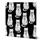 black cat // cats black and white cat stamp cute halloween cat