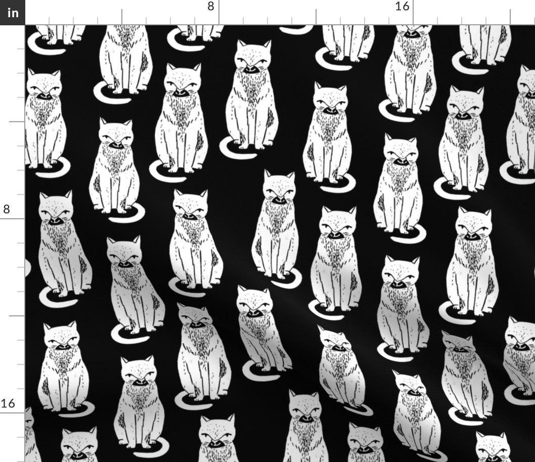 black cat // cats black and white cat stamp cute halloween cat