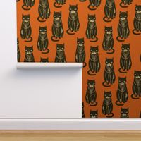 black cat // orange halloween cat stamp linocut cute kitty