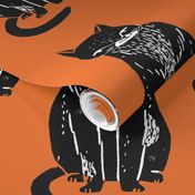 black cat // orange halloween cat stamp linocut cute kitty