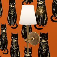 black cat // orange halloween cat stamp linocut cute kitty
