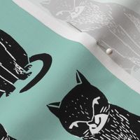 cats // mint cat cute stamp linocut cat stamp cute cat design for girls