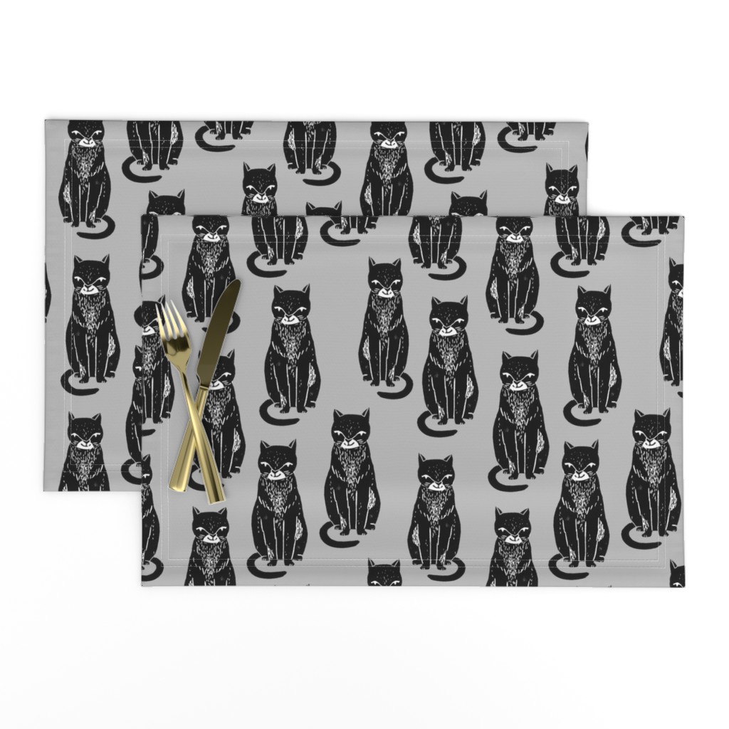 cat stamp // grey cats cute cat fabric linocut block print cat