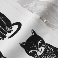 black cat // linocut block print stamp cat kitten cute black and white halloween cat fabric