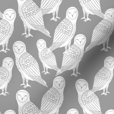 owls // grey block printed hand-carved bird owls owl illustration by Andrea Lauren