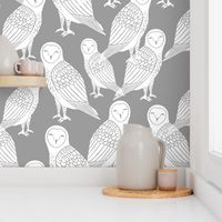 owls // grey block printed hand-carved bird owls owl illustration by Andrea Lauren