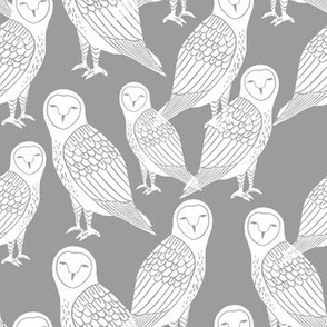 owls // grey block printed hand-carved bird owls owl illustration by Andrea Lauren
